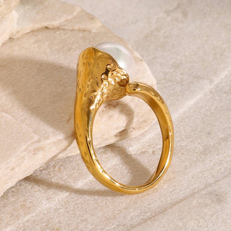1 Paar Simple Series Retro Ringförmige Edelstahl 18 Karat vergoldete Kunstperle verstellbare Damenringe Bild3