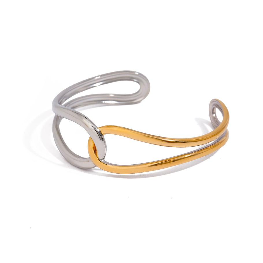 1 Stück Simple Series Europa und Amerika Linie Edelstahl Gold Farbe Damen Armreifen Bild10