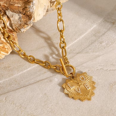 1 Piece Simple Series Retro Heart Stainless Steel 18K Gold Plated Rhinestone Women Pendant necklaces h5 Picture3