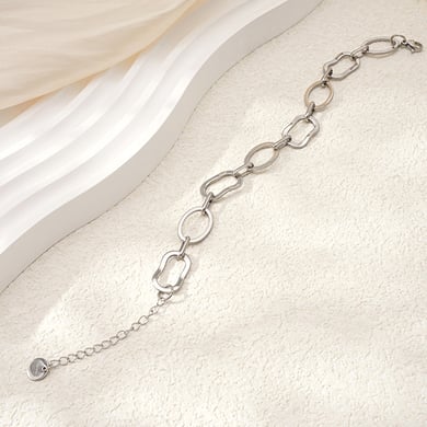 Pulsera de cadena de titanio y acero dorado con diseño geométrico diario de serie simple para mujer, 1 pieza h5 Imagen6