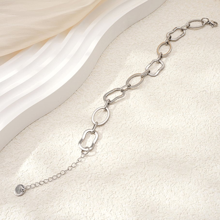 Pulsera de cadena de titanio y acero dorado con diseño geométrico diario de serie simple para mujer, 1 pieza Imagen6