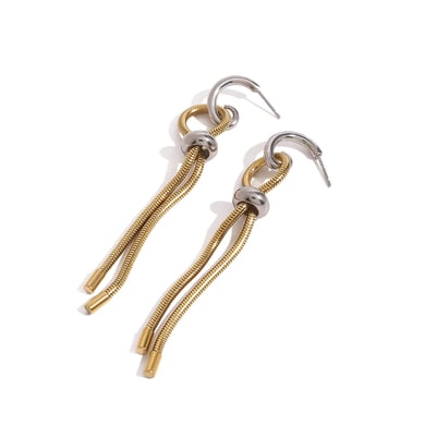 1 Pair Modern Series Line Tassels Stainless Steel Gold And Silver Mixed Color Women's Drop Earrings h5 Picture8