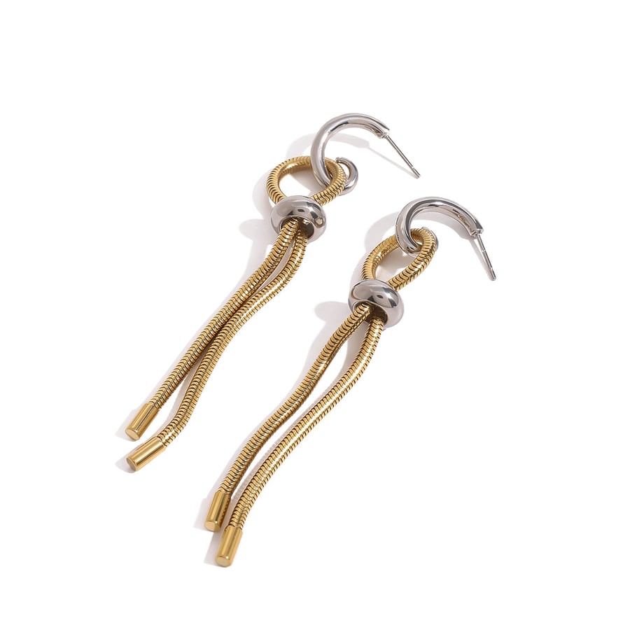 1 Pair Modern Series Line Tassels Stainless Steel Gold And Silver Mixed Color Women's Drop Earrings Picture8