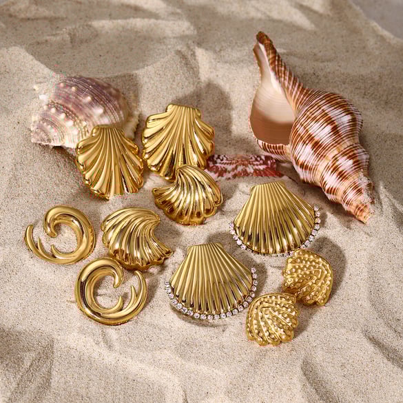Orecchini in acciaio inossidabile con conchiglia nuova serie estiva transfrontaliera in rete rossa stessa spiaggia stile orecchini in acciaio al titanio di alta qualità