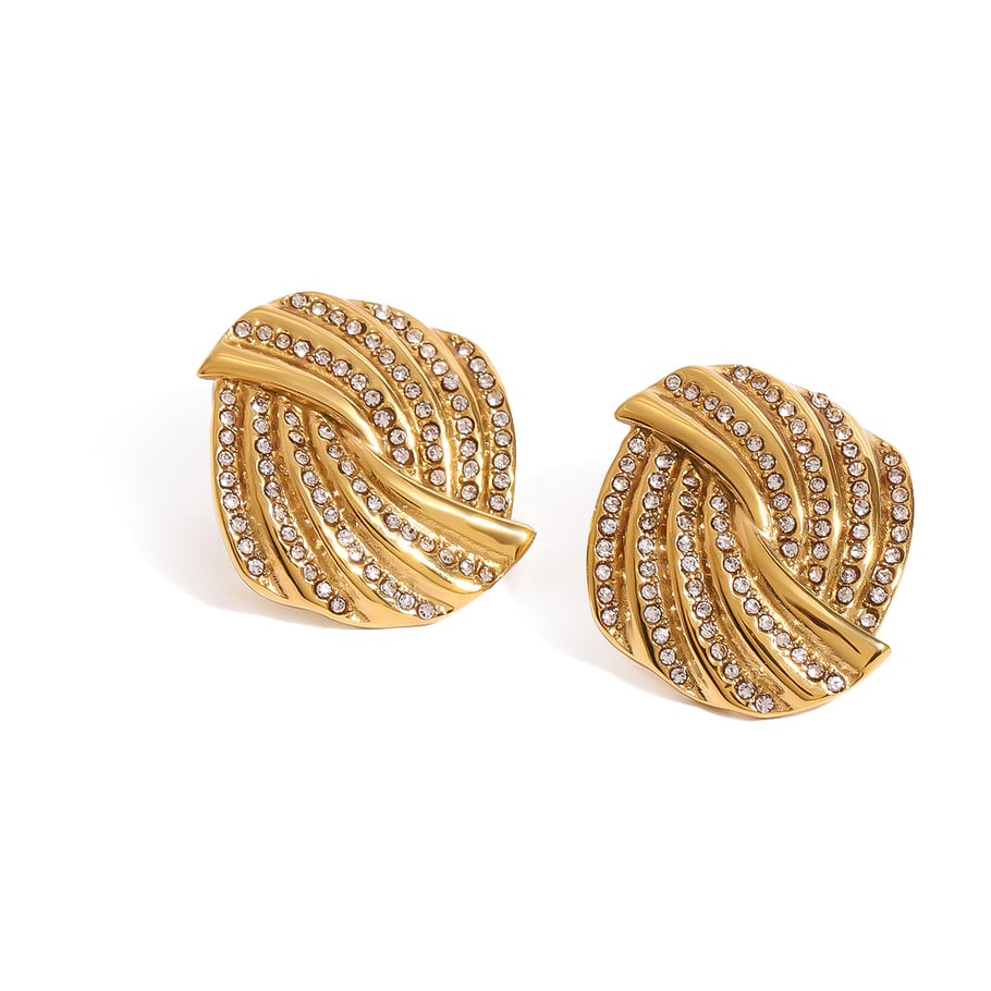 1 Pair Simple Series Daily quadrilateral Stainless Steel 18K Gold Plated Rhinestone Women Stud Earrings Picture5
