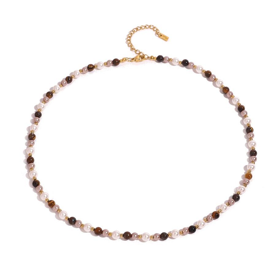 1 Stück Simple Series Retro Beads Edelstahl 18K vergoldet Damen Perlenketten Bild5