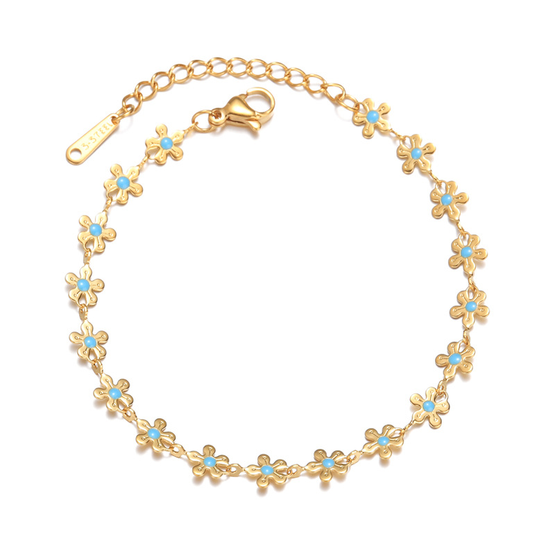 Bracelet à breloques pour femme, série simple, motif fleur mignonne, en acier inoxydable plaqué or 18 carats Image5