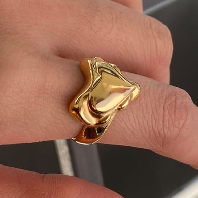 1 Piece Romantic Series Retro Irregular Heart Shape Stainless Steel Gold Color Women's Single Rings h5 Picture10
