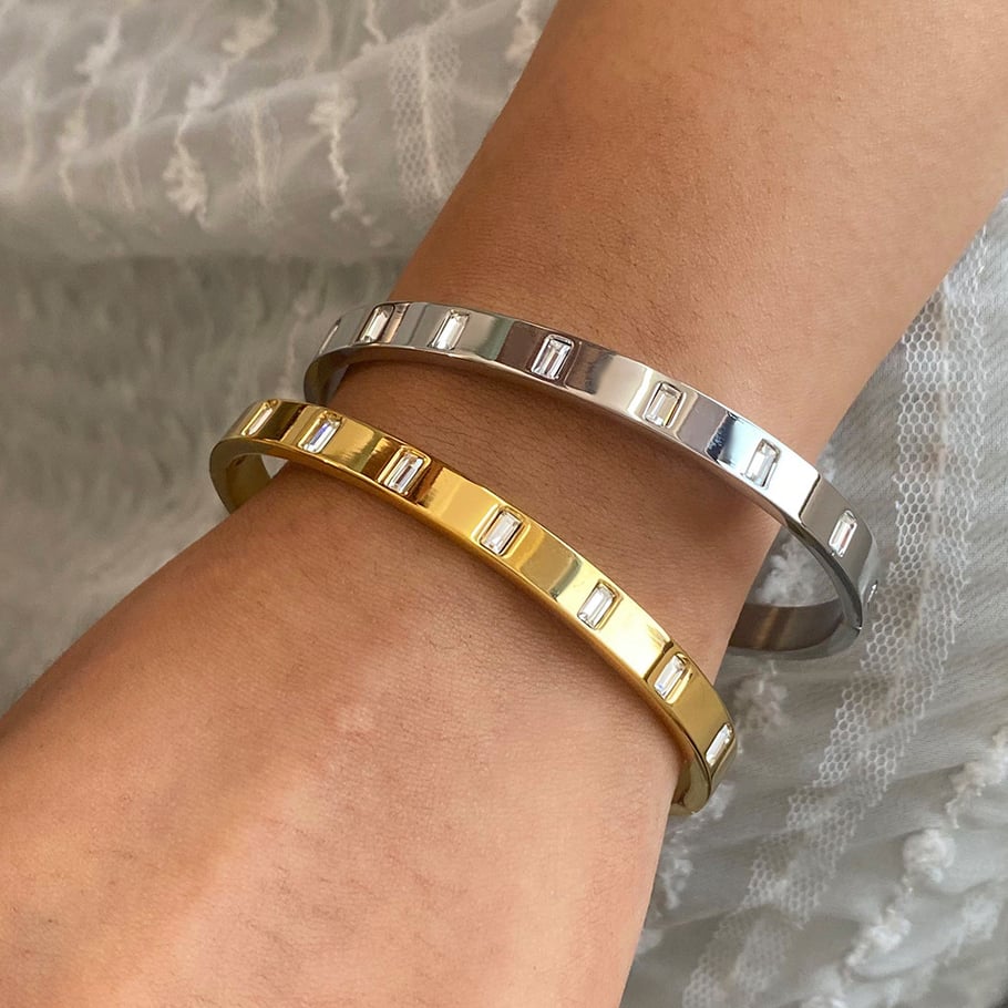 1 Piece Simple Series Casual Annular Stainless Steel 18K Gold Plated Rhinestone Women Bangles Picture6