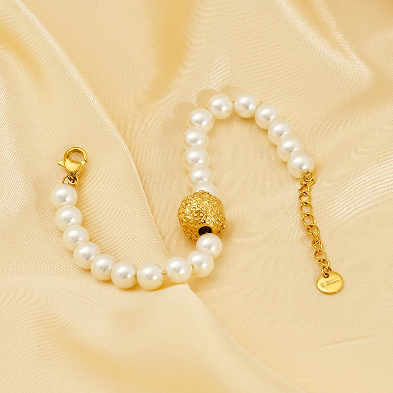 1 Piece Simple Series Stainless Steel Gold Color Plated Women's Beaded Bracelets h5Picture3