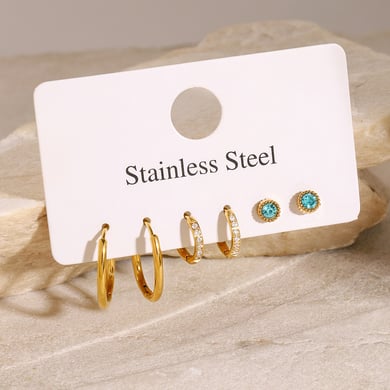 1 Paar Ohrringe Set aus süßen geometrischen Zirkonia-Steinen aus Edelstahl der Simple Series, 18 Karat vergoldet h5 Bild3