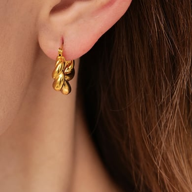1 par de pendientes de aro de acero inoxidable anulares de color dorado para mujer, serie clásica de Europa y América h5 Imagen3