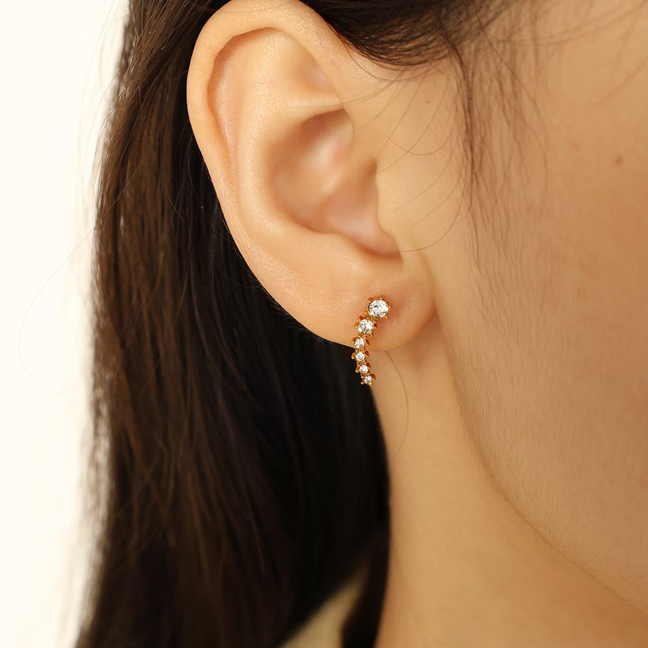 1 Pair Luxurious Series Daily Geometric Titanium Steel 18K Gold Color Plated Rhinestone Women's Stud Earrings Picture7