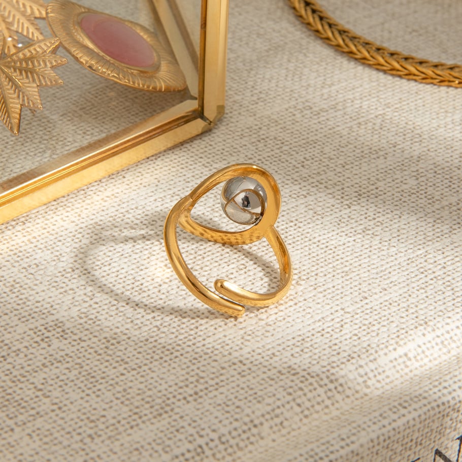 1 Piece Daily Series Classic Irregular Round Stainless Steel Gold Color Women's Adjustable Rings Picture4