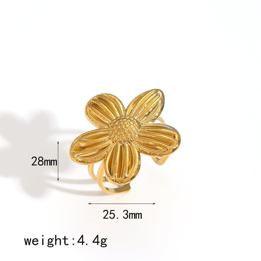 1 Pair Gorgeous Series Chic Sun Flower Stainless Steel Gold Color Women's Stud Earrings Picture5