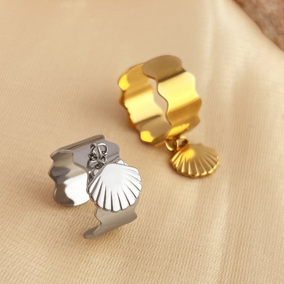 1 Piece Designable Series Chic Seashell Dangle Stainless Steel Gold Color Women's Adjustable Rings