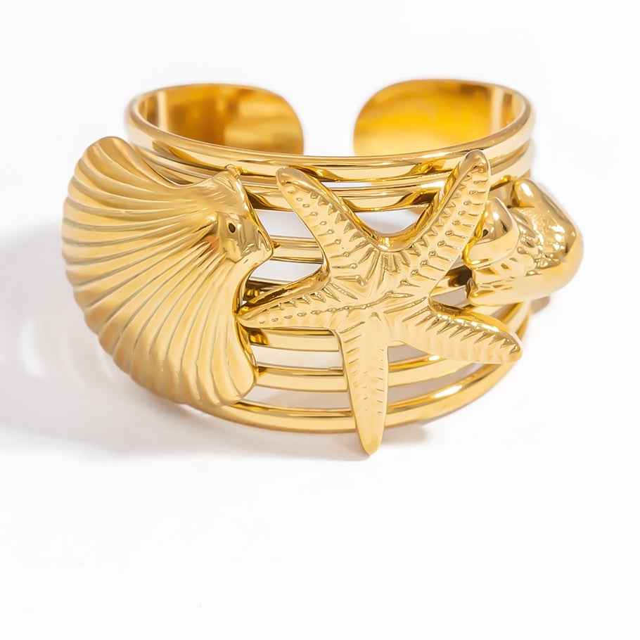 1 Stück Romantische Serie Urlaubsschildkröte Edelstahl Goldfarben Damen Verstellbare Ringe Bild6