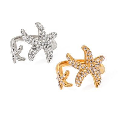 1 paire de bagues ajustables pour femme en acier inoxydable plaqué or 18 carats avec strass, style tortue, série simple h5 Image5