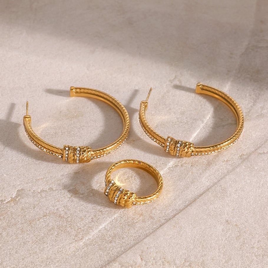 1 Pair Ethnic Series Retro Letter Stainless Steel 18K Gold Plated Rhinestone Women Earrings set Picture4