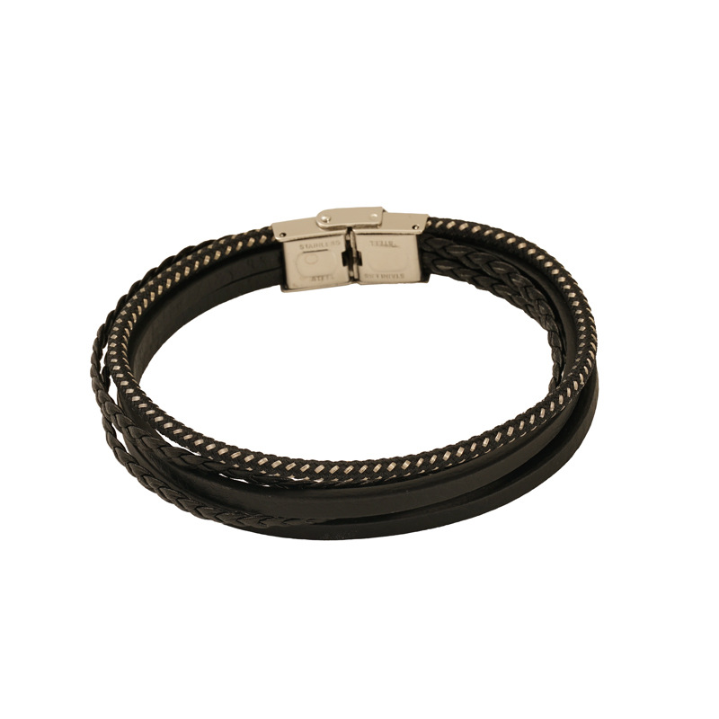 1 Paar grenzüberschreitendes mehrschichtiges handgewebtes Armband Herren Edelstahlschmuck Lederseilarmband Unisex Herrenarmband Bild6