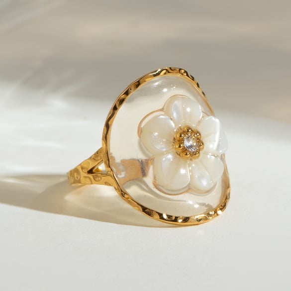 1 Piece Romantic Sweet Style Cherry Blossoms Shape Stainless Steel 18K Gold Plated Inlay Rhinestone Women's Adjustable Ring 2