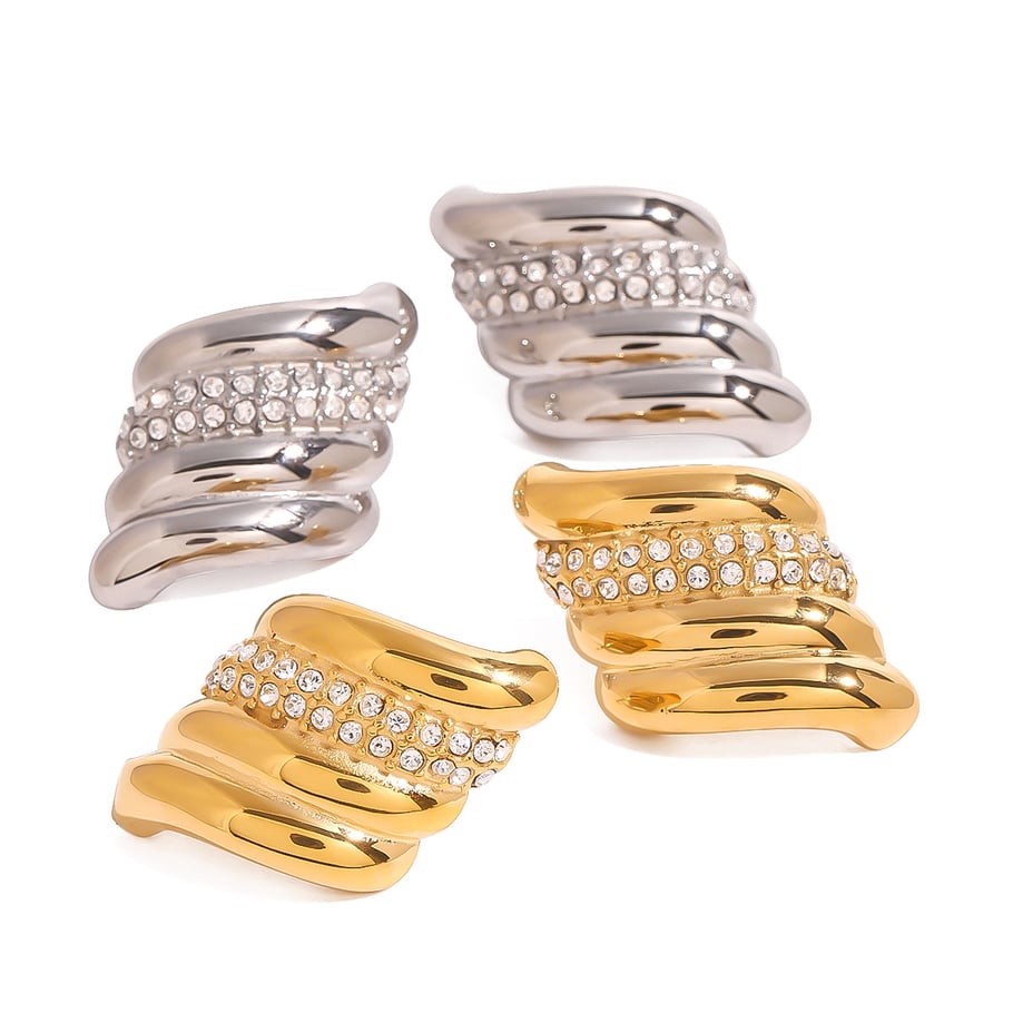 1 Pair Simple Series Simple Geometric Stainless Steel 18K Gold Plated Rhinestone Women Stud Earrings Picture5