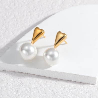 1 paire de boucles d&#39;oreilles à tige en acier inoxydable plaqué or 18 carats avec perles artificielles pour femme, style rétro patchwork, série simple h5 Image3