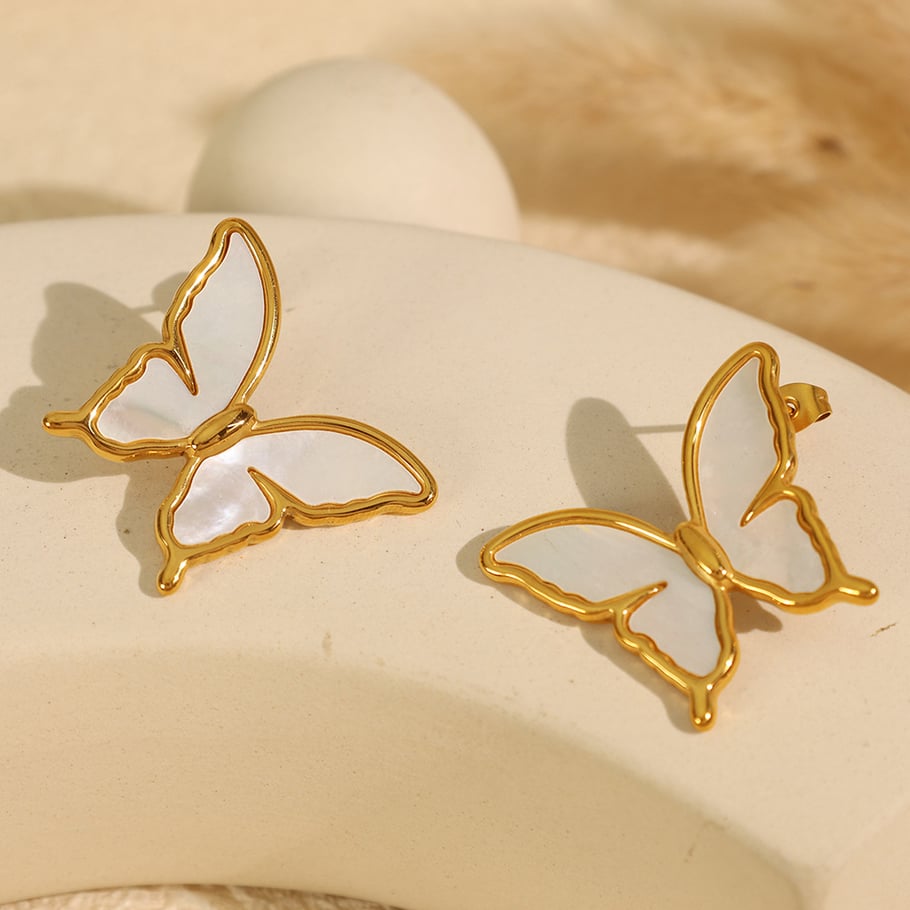 1 par de aretes de concha de acero titanio chapados en oro de 18 quilates con diseño de animales naturales para mujer Imagen8