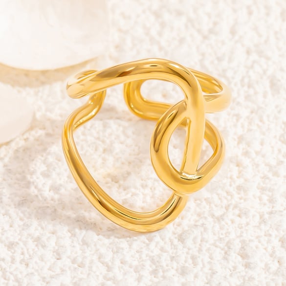 1 Piece Modern Series Classic Asymmetrical Twist Stainless Steel Gold Color Women's Adjustable Rings 2
