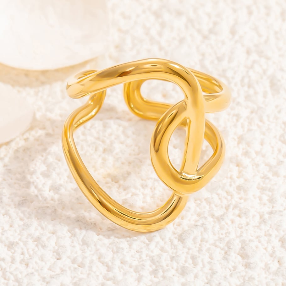 Anillo ajustable para mujer de acero inoxidable dorado con diseño clásico de serie simple de 1 pieza Imagen3