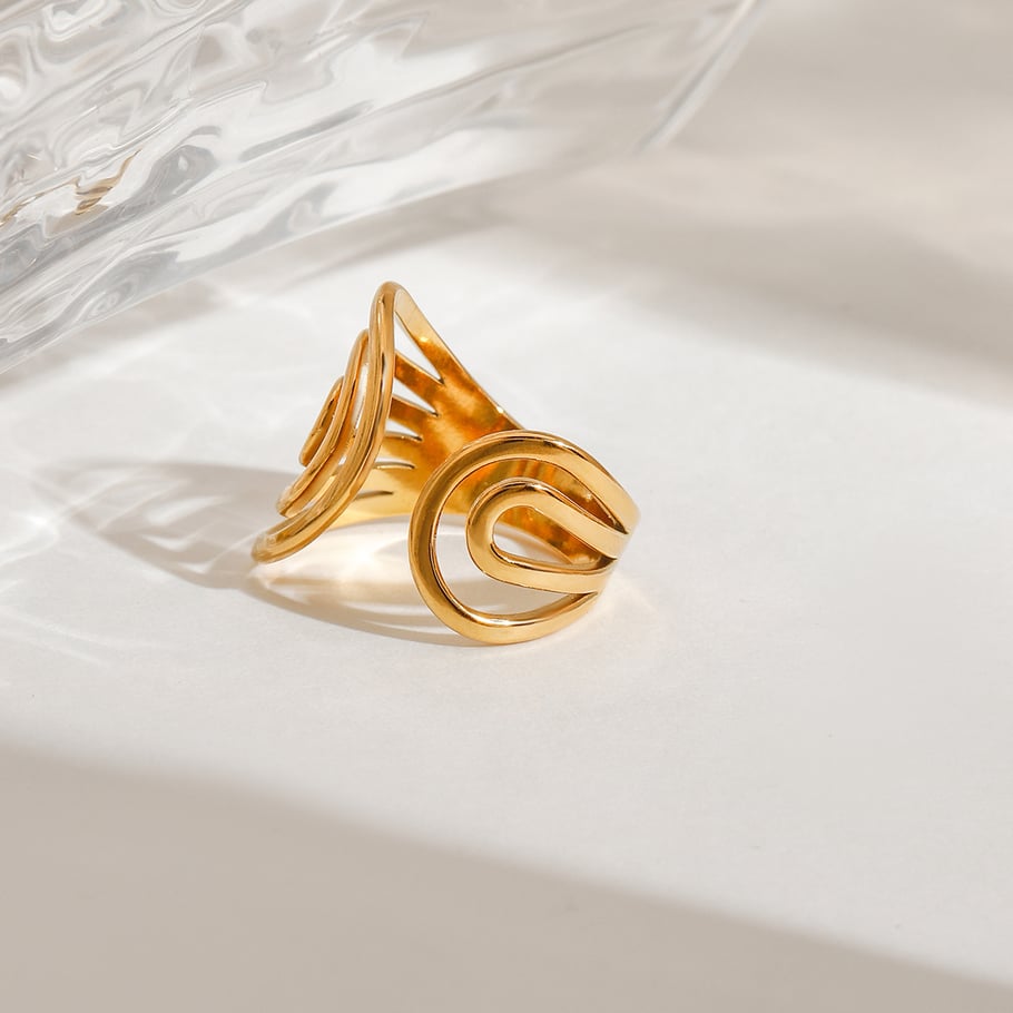 1 Piece Simple Series Europe And America Spiral Stainless Steel   Gold Color  Women's Adjustable Rings Picture17