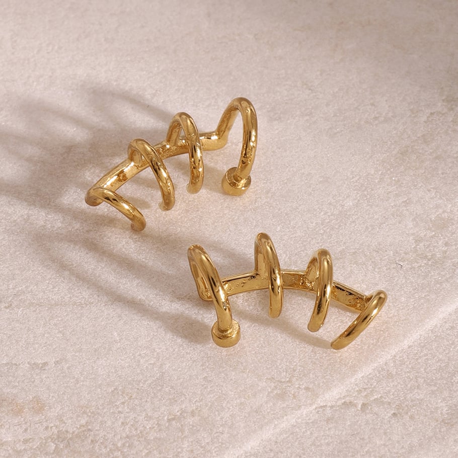 1 Paar Simple Series Retro Geometrischer Edelstahl 18 Karat vergoldete Damen-Clip-On-Ohrringe Bild4