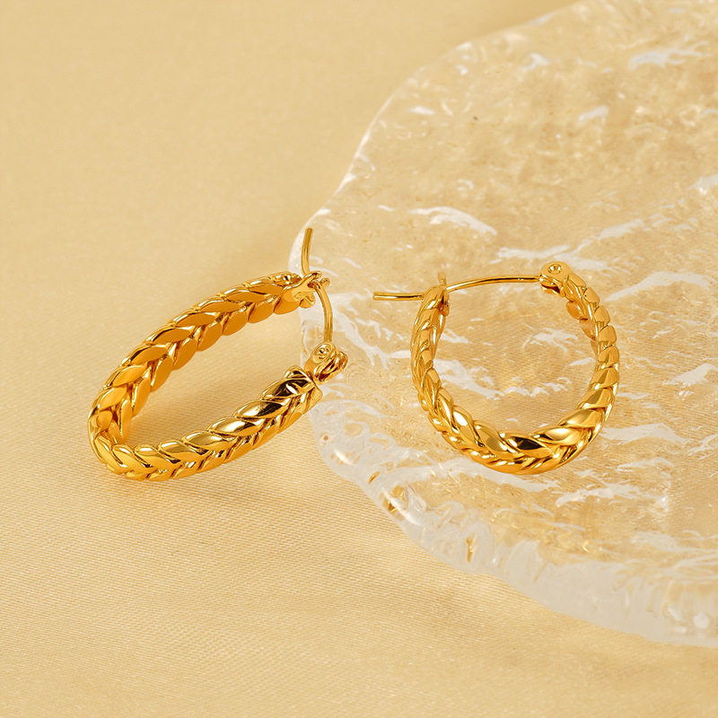1 Pair Simple Series Simple Strip Titanium Steel 18K Gold Plated Women Hoop Earrings Picture3