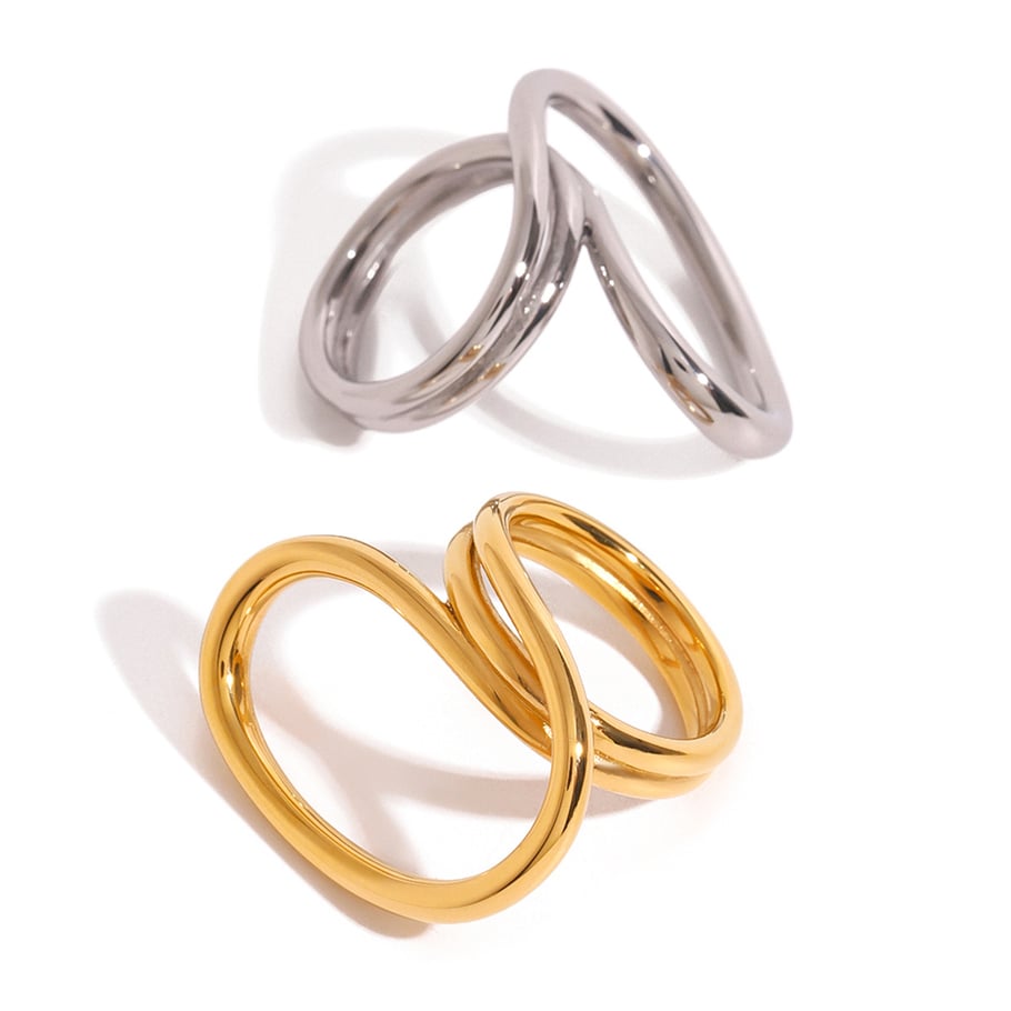 1 Pair Simple Series Simple line Stainless Steel 18K Gold Plated Women Single Ring Picture5