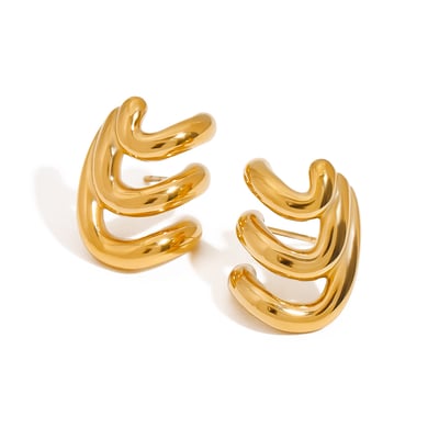1 Pair Designable Series Minimalist Annular Line Stainless Steel Gold Color Women's Stud Earrings h5 Picture11
