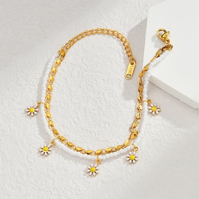 Bracelet à breloques pour femme, série simple, motif bohème, en acier inoxydable plaqué or 18 carats h5 Image3