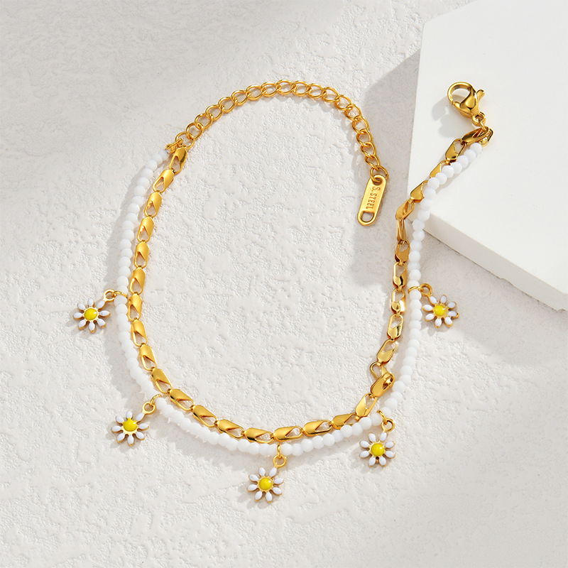 Bracelet à breloques pour femme, série simple, motif bohème, en acier inoxydable plaqué or 18 carats Image3