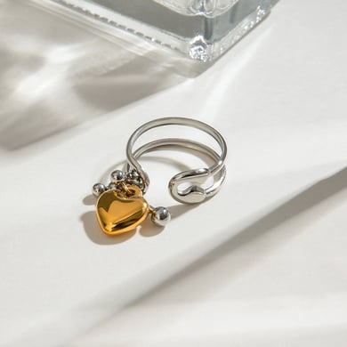 1 Piece Romantic Series Heart Pendant Stainless Steel Gold and Silver Color Women's Single Rings h5 Picture4