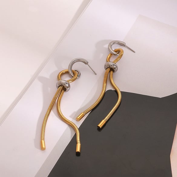 1 Pair Modern Series Line Tassels Stainless Steel Gold And Silver Mixed Color Women's Drop Earrings