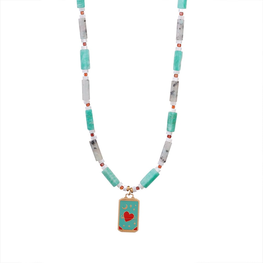 1 Piece Ethnic Series Bohemian Moon Tarot Stainless Steel Gold Color Natural Stone Women's Pendant Necklaces Picture12