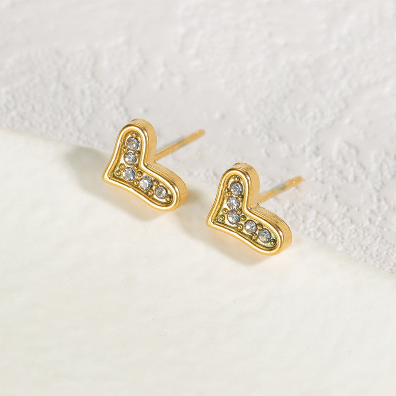1 paire de boucles d&#39;oreilles à tige en acier inoxydable plaqué or 18 carats avec strass pour femme, série Simple Sweet Heart Image4