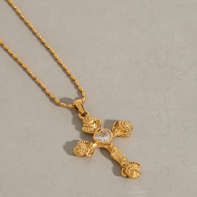 1 Stück Luxuriöse Serie Europa und Amerika Kreuz Edelstahl Gold Farbe Damen Anhänger Halsketten h5 Bild6