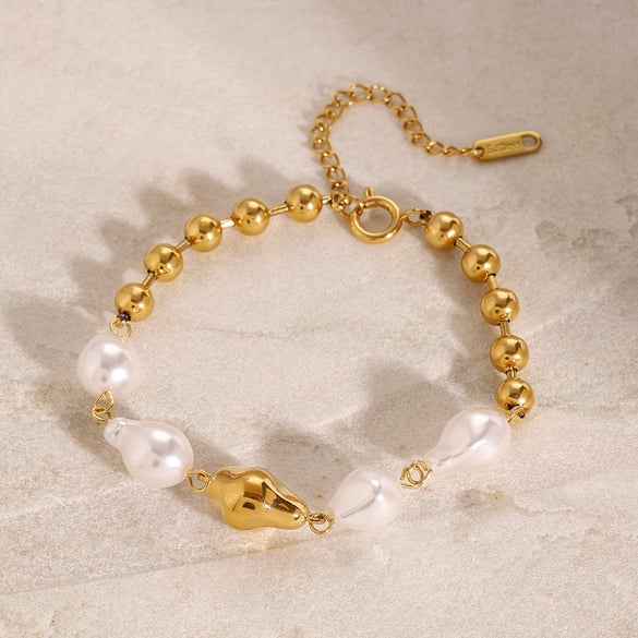 1 Stück Klassische Serie Elegante Perlen Edelstahl 18 Karat vergoldet Kunstperlen Damen Perlenarmbänder