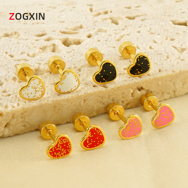 1 par de aretes de botón de acero inoxidable chapados en oro de 18 quilates con forma de corazón para mujer Imagen5