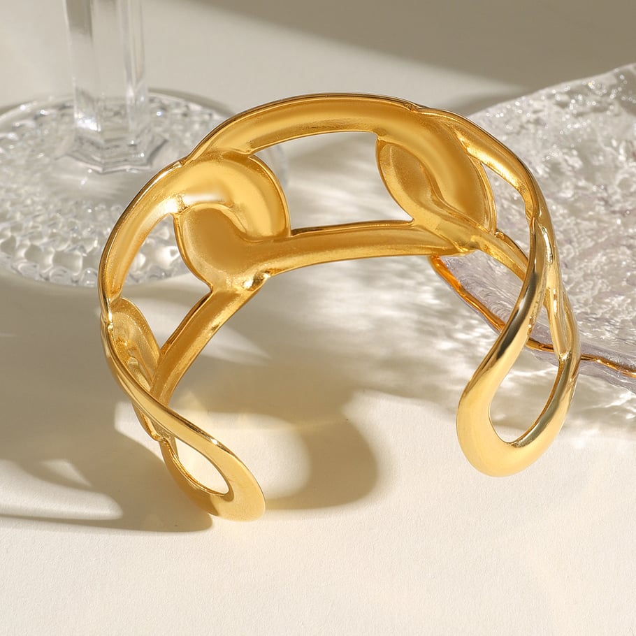 1 Stück Simple Series Casual Solid Color Edelstahl 18 Karat vergoldete Damen Armreifen Bild4