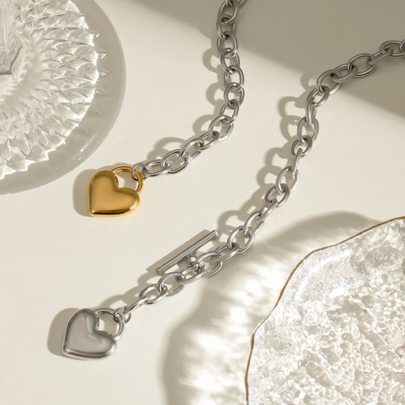 Bracelet à breloques pour femme en acier inoxydable plaqué or 18 carats, série Simple, motif cœur doux 2