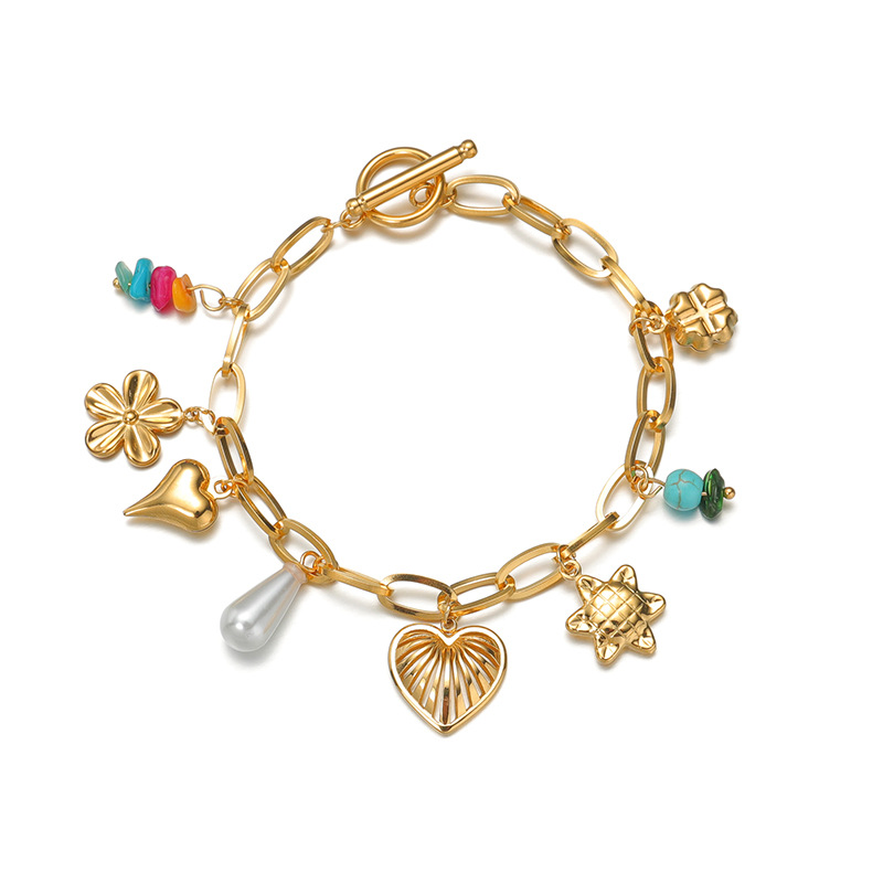 1 Stück Simple Series Retro Flower Edelstahl Damen Charm Armbänder Bild5