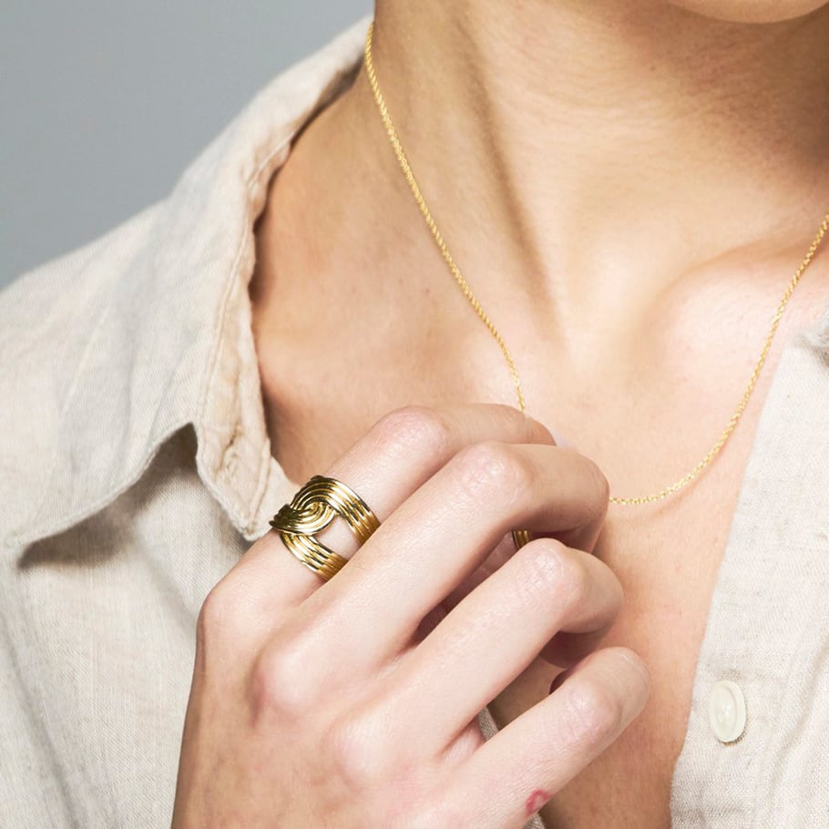 1 Stück Simple Series Ins Style Line Edelstahl Goldfarbene verstellbare Damenringe Bild7