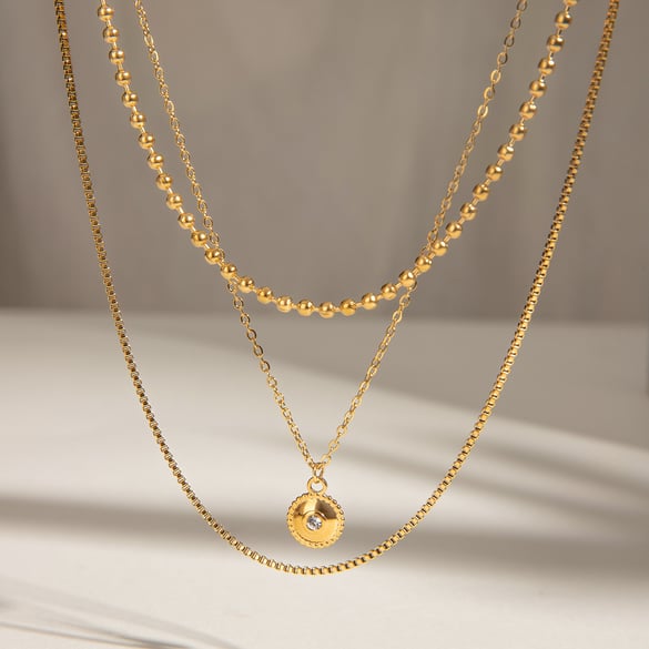 1 Piece Classic Series Elegant Annular Stainless Steel 18K Gold Plated Rhinestone Women Layered Necklaces 2