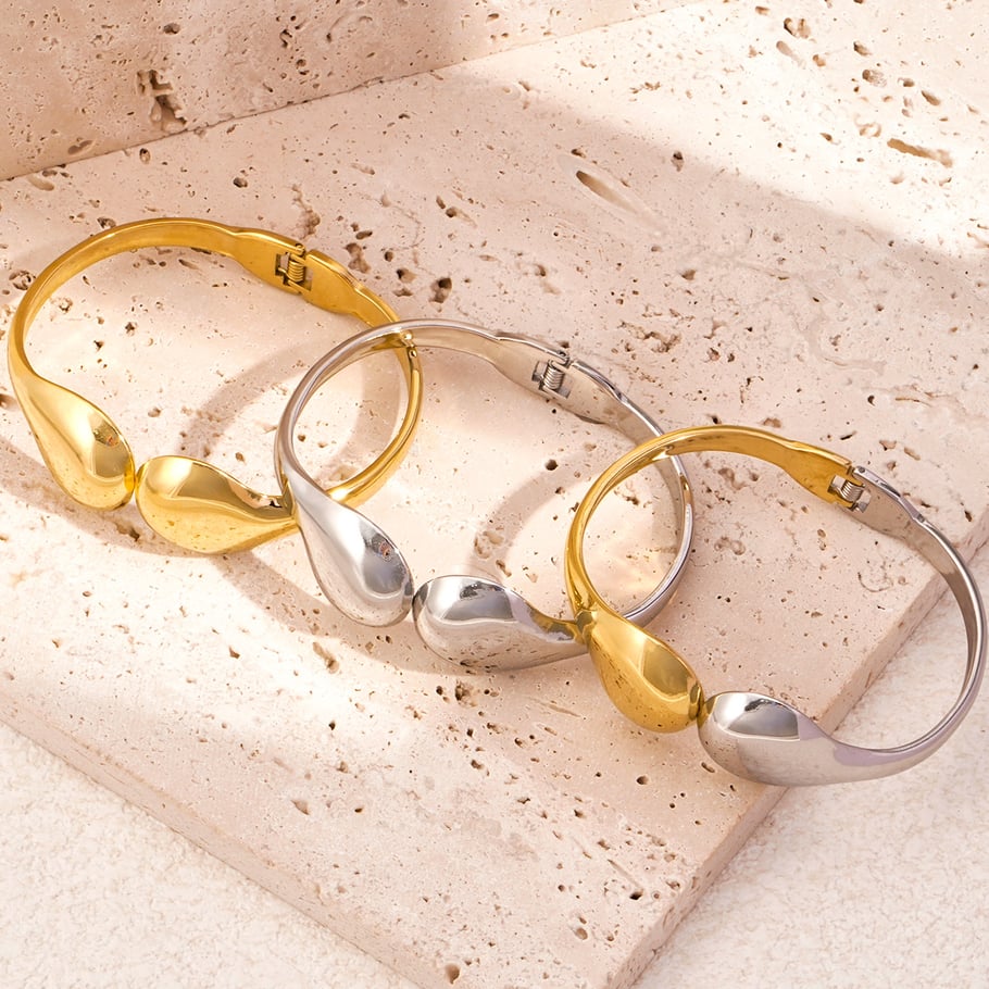 1 Piece Modern Series Subtle Droplet Shape Stainless Steel Gold Color Women's Bangles Picture6